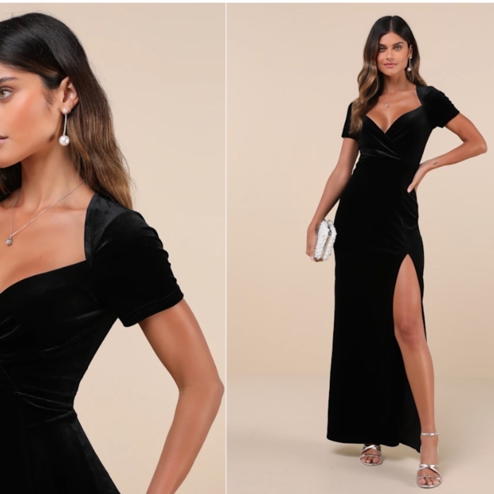 LULU's Prom Wedding Sexy Sophisticated Romantic Elegant Velvet Maxi Dress